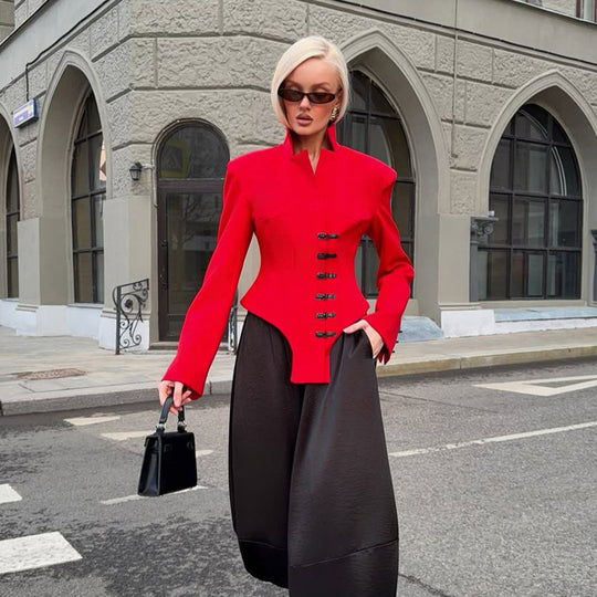 Damen Taillierter Stehkragen-Blazer mit Korsett-Tailierung Shop Nory
