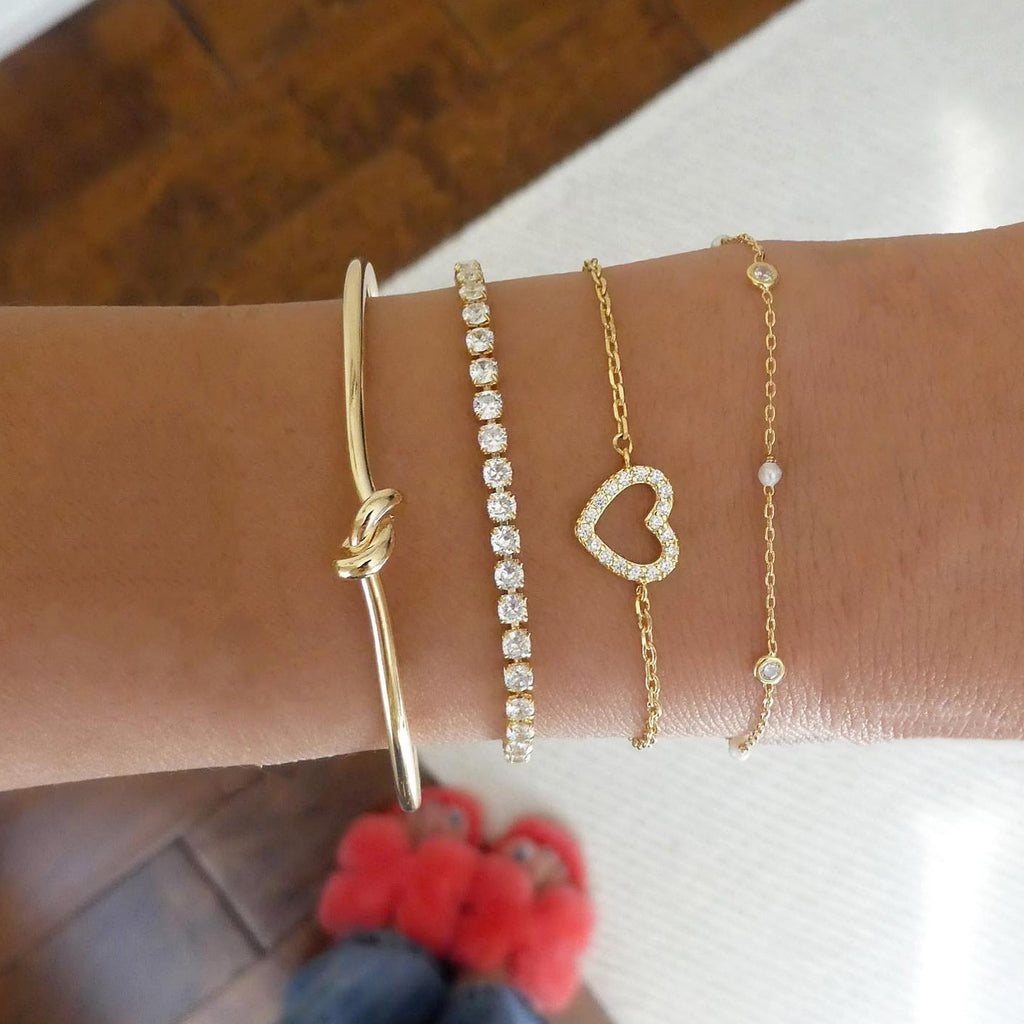 Damen Armband-Set mit funkelnden Kristallen und verspieltem Herzanhänger Shop Nory