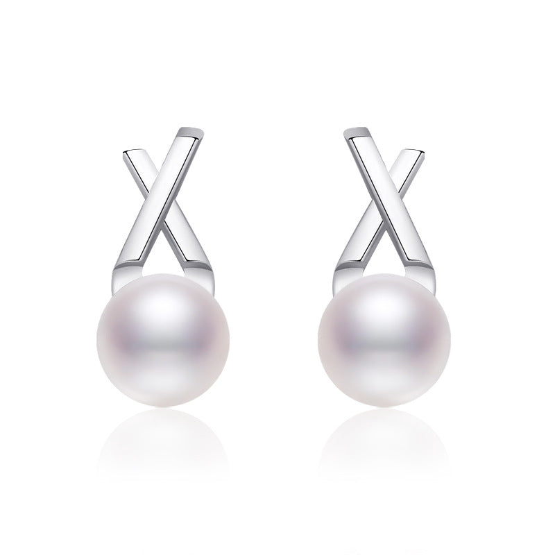 Damen Ohrstecker mit elegantem Perlendesign und modernem Kreuzmotiv Shop Nory