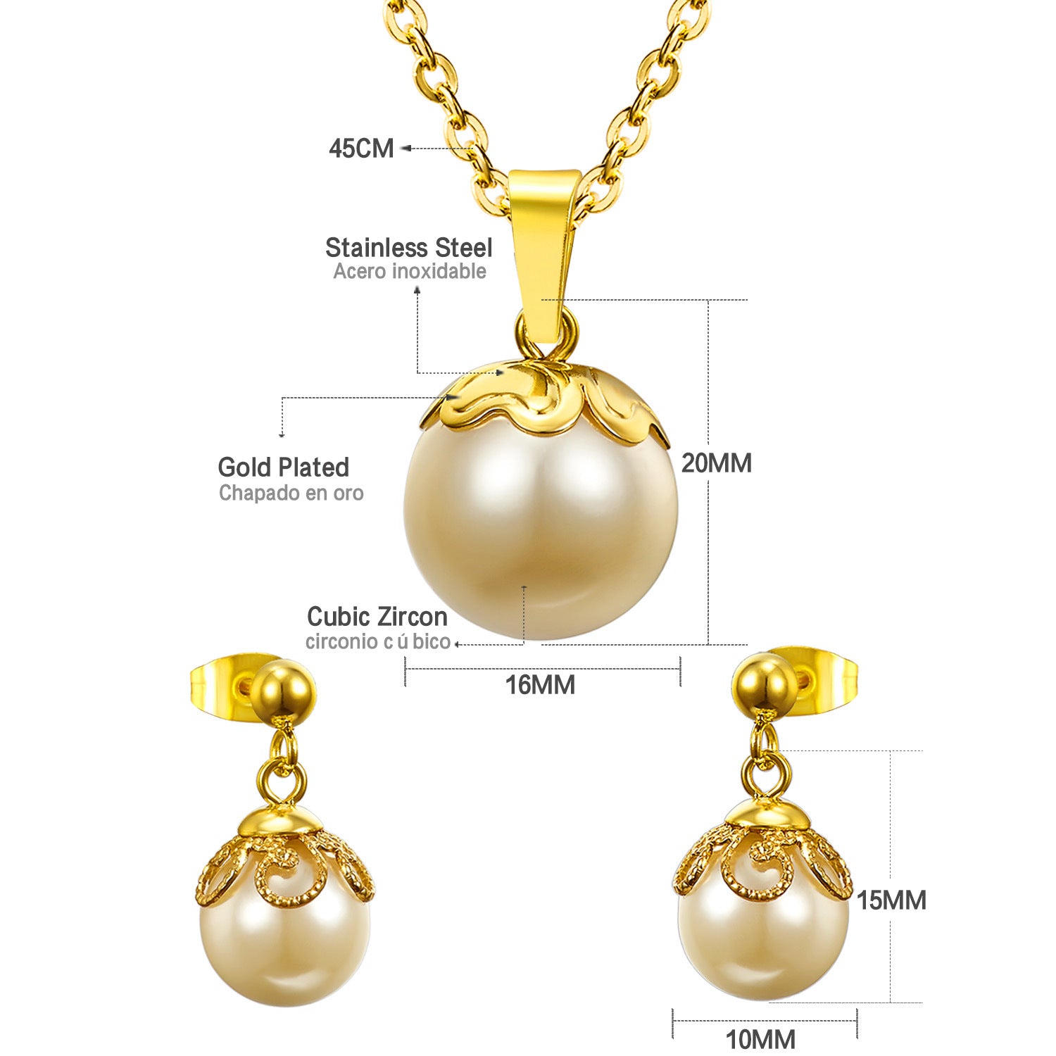 Damen Schmuckset mit goldplattiertem Anhänger und eleganten Perlenohrringen Shop Nory