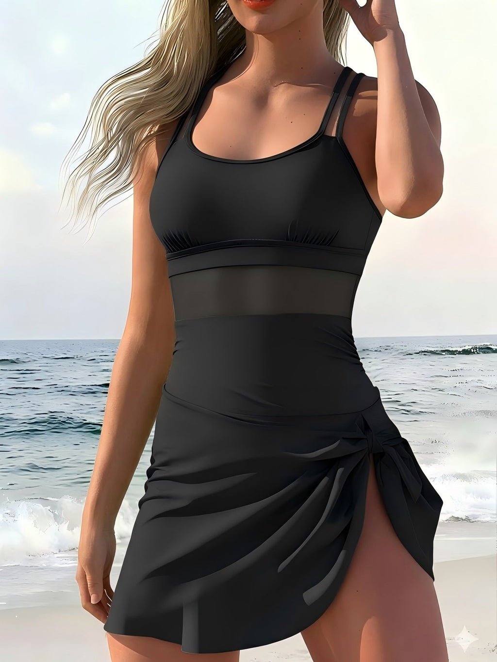 Damen Sportlicher Tankini mit Wickelrock