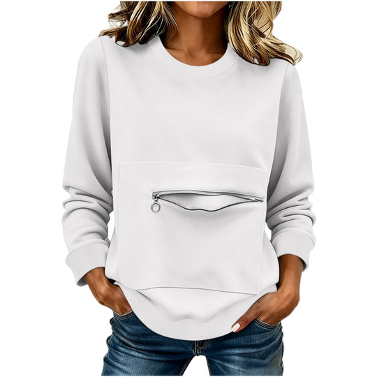 Damen nan locker geschnittenes Sweatshirt mit Frontreißverschlusstasche und Rundhalsausschnitt Shop Nory