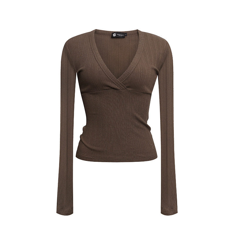 Damen Enganliegendes Rippstrick-Wickeloberteil mit tiefem V-Ausschnitt Shop Nory