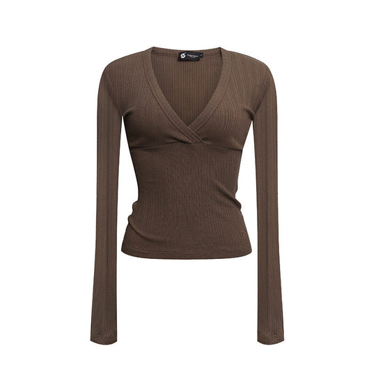Damen Enganliegendes Rippstrick-Wickeloberteil mit tiefem V-Ausschnitt Shop Nory
