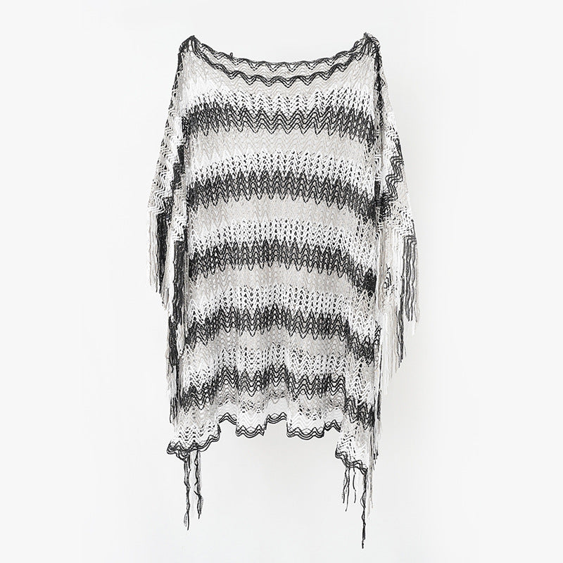 Damen Leichter Makramee‑Netzponcho mit langen Fransen Shop Nory