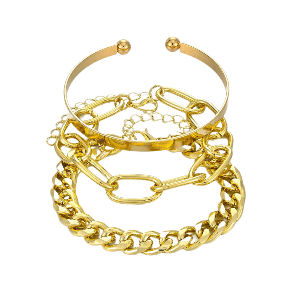 Damen vielseitiges Armreif-Set mit modernen Kettenstrukturen Shop Nory