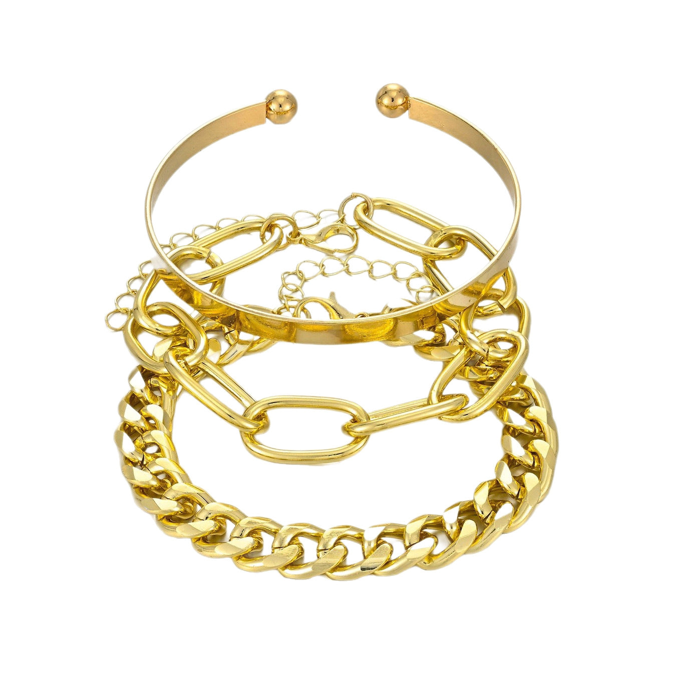 Damen vielseitiges Armreif-Set mit modernen Kettenstrukturen Shop Nory