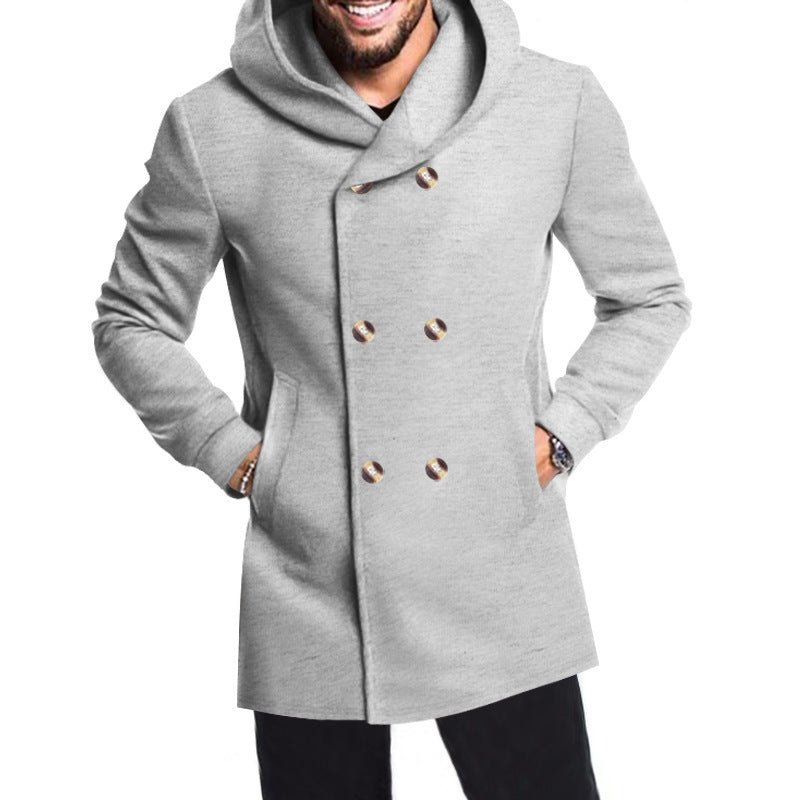 Herren Modische Doppelreihige Jacke mit Kapuze