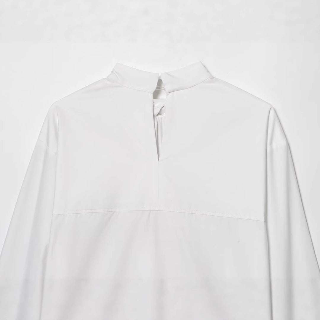 Damen Seidige Schluppenbluse mit Zierschal und verlängertem Rückensaum Shop Nory
