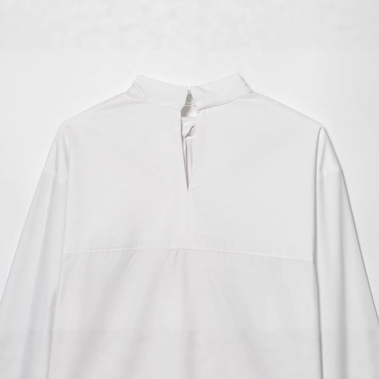 Damen Seidige Schluppenbluse mit Zierschal und verlängertem Rückensaum Shop Nory