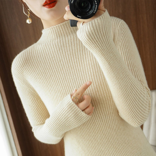 Damen Körperbetonter Rippenstrick-Rollkragenpullover mit Stretch-Effekt Shop Nory