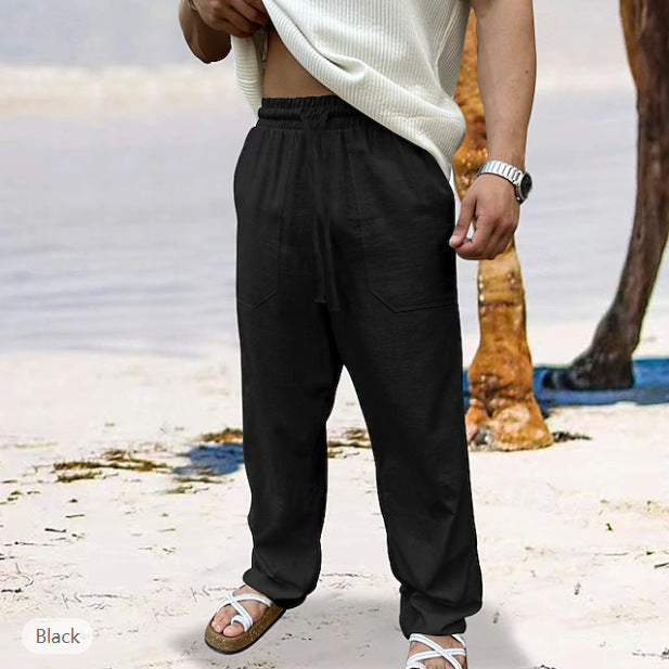 Herren lässige Leinen-Joggerhose mit elastischem Tunnelzug, aufgesetzten Taschen und konischer Silhouette Shop Nory