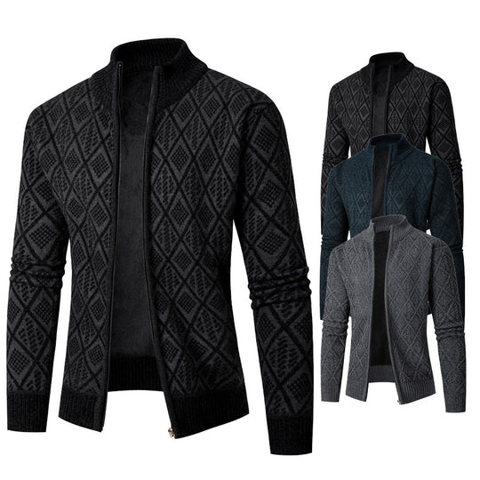 Herren Strickzipjacke mit Diamantjacquard, Stehkragen und Zweiwege-Reißverschluss Shop Nory