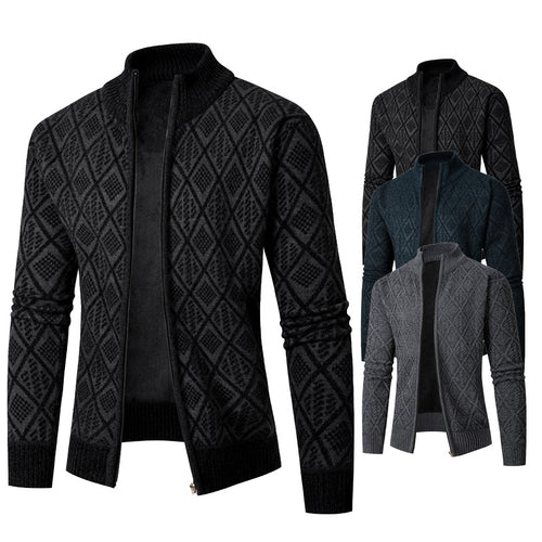 Herren Strickzipjacke mit Diamantjacquard, Stehkragen und Zweiwege-Reißverschluss Shop Nory