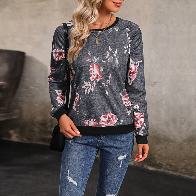 Damen Lässiges Raglan-Sweatshirt mit floralem Print und Rippbündchen Shop Nory