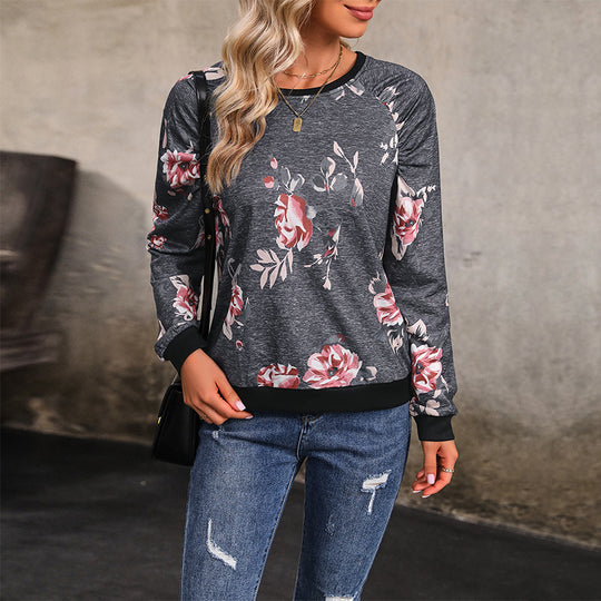 Damen Lässiges Raglan-Sweatshirt mit floralem Print und Rippbündchen Shop Nory