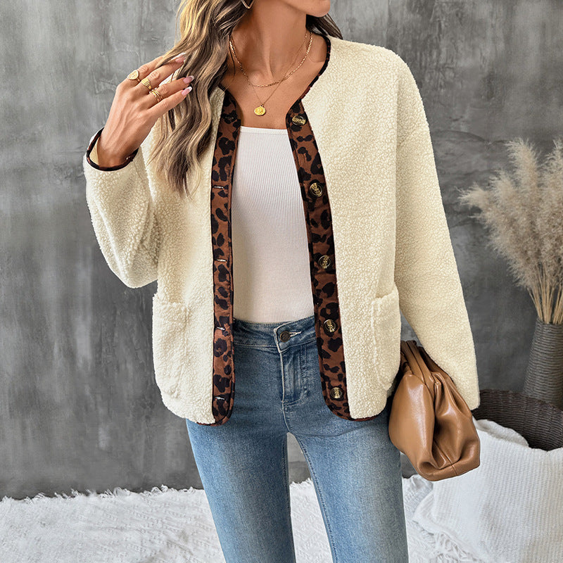 Damen Gemütlicher Teddy-Blazer mit Leopardenmuster Shop Nory