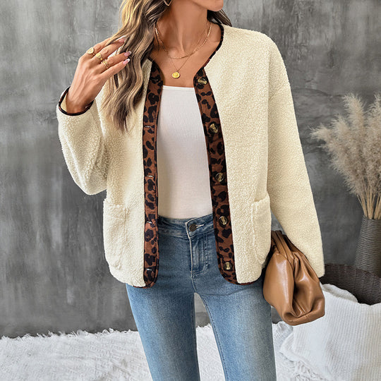 Damen Gemütlicher Teddy-Blazer mit Leopardenmuster Shop Nory