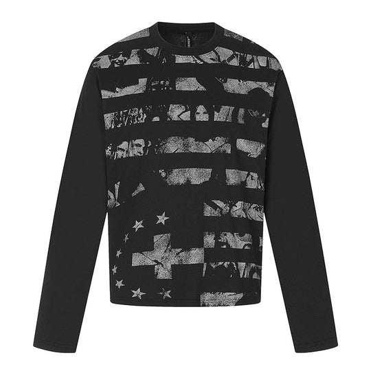 Herren Langarmshirt mit Strukturprint und flaggeninspiriertem Grafikmix Shop Nory