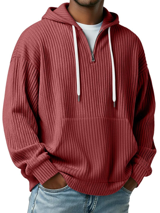 Herren gerippter Halfzip-Hoodie mit Kapuze, Kängurutasche und oversized Casual-Schnitt Shop Nory