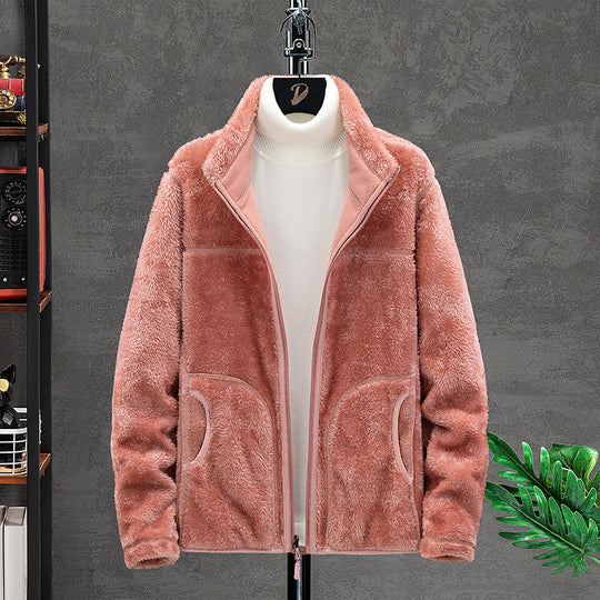 Damen Kuschelige Fleecejacke mit Teddyfutter, Stehkragen und Zwei Reißverschlusstaschen Shop Nory