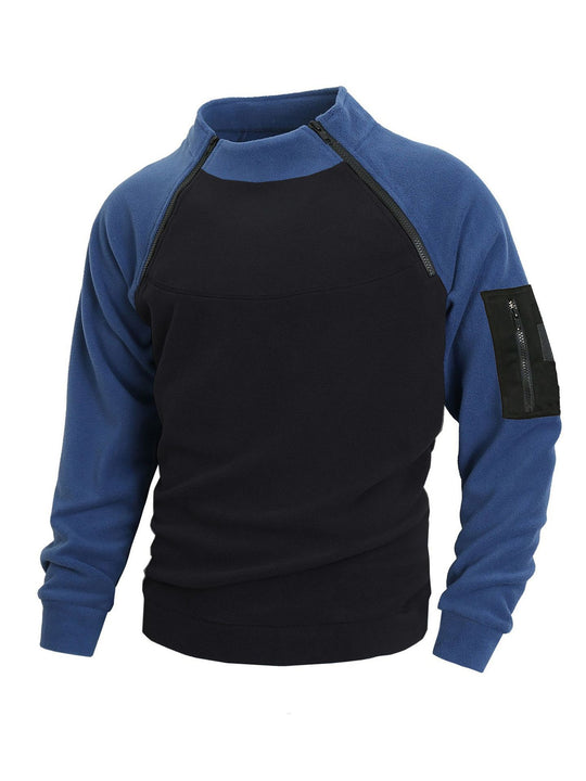 Herren technischer Fleece-Halbzip-Pullover mit asymmetrischen Schulterreißverschlüssen und Reißverschluss-Ärmeltasche Shop Nory