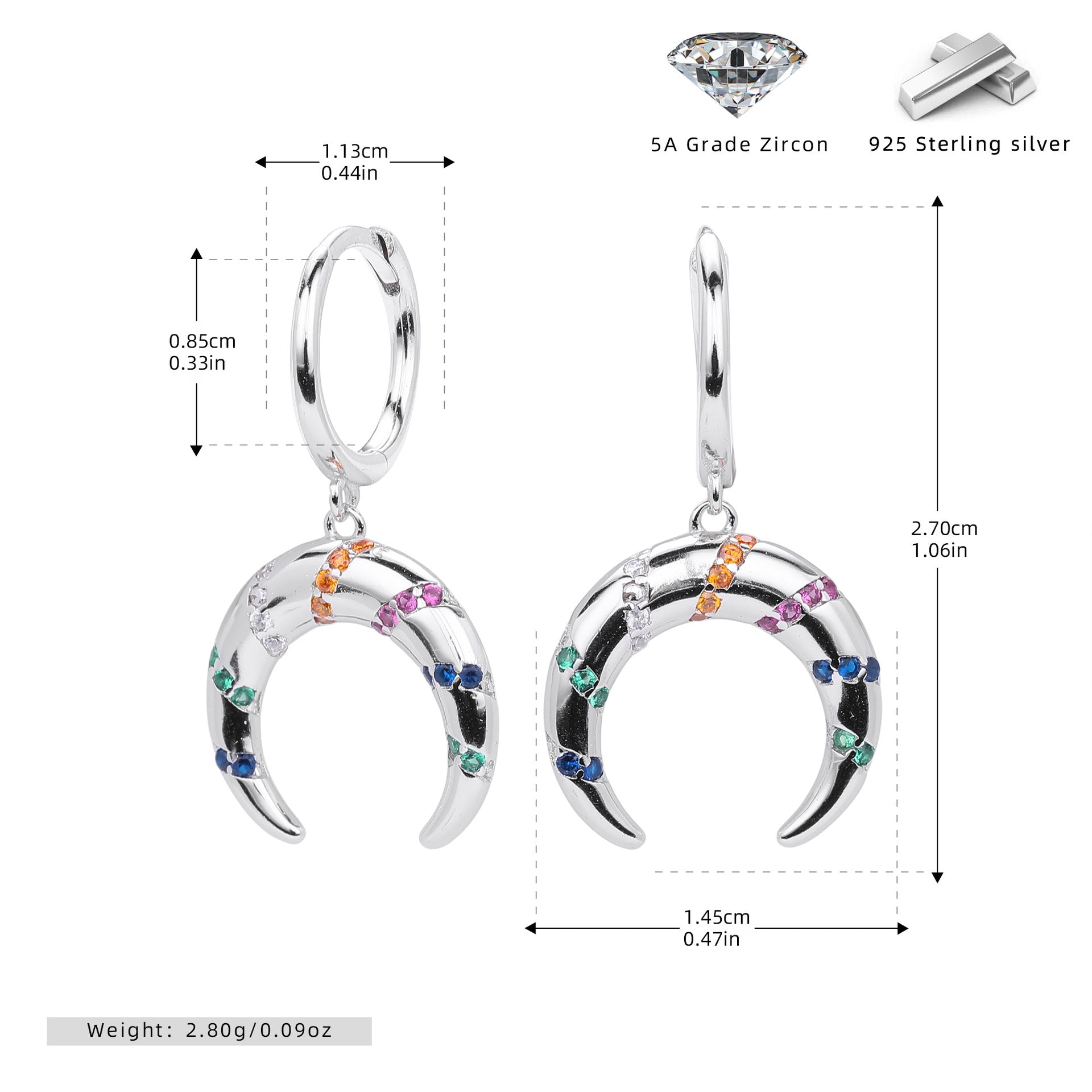 Damen Ohrringe mit buntem Zirkonbesatz aus hochwertigem 925 Sterling Silber Shop Nory
