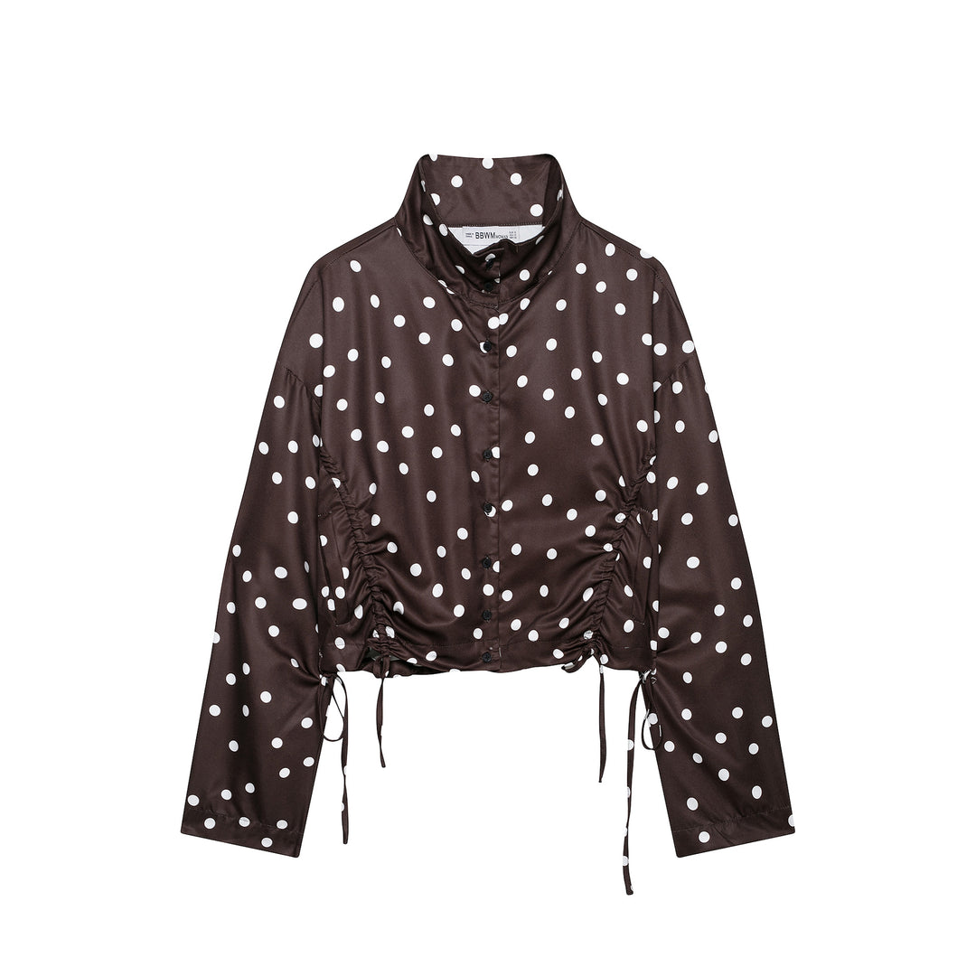 Damen Gepunktete Cropped Blousonjacke mit Stehkragen und Tunnelzug Shop Nory
