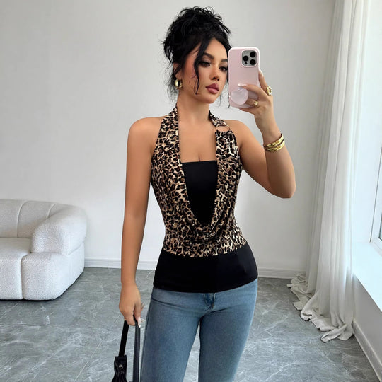 Damen Ärmelloses Neckholder-Wickel-Top mit Drapierter Front und Metallring Shop Nory