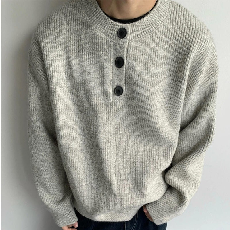Herren Oversized Strickpullover mit Dreiknopf-Henleypasse Shop Nory
