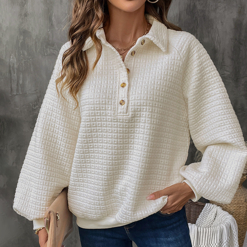 Damen Strukturpullover mit Polokragen, Knopfleiste und Karomuster Shop Nory