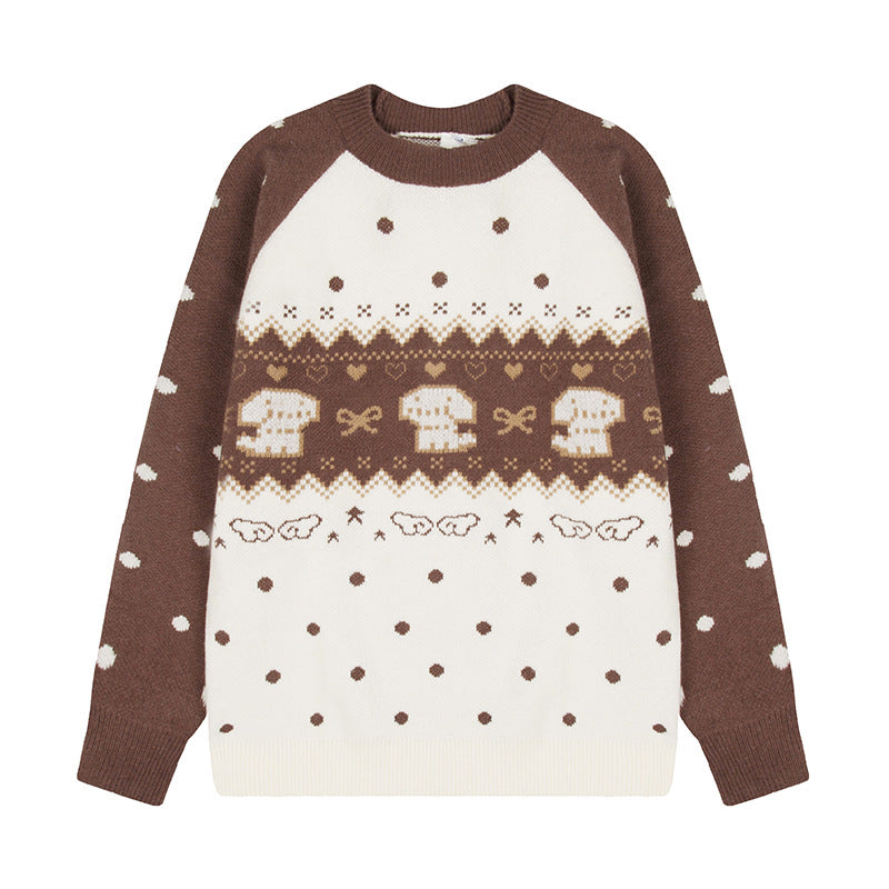 Damen Strickpullover mit Norwegermuster, Raglanärmeln und Rundhalsausschnitt Shop Nory