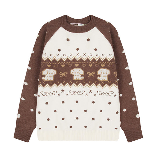 Damen Strickpullover mit Norwegermuster, Raglanärmeln und Rundhalsausschnitt Shop Nory