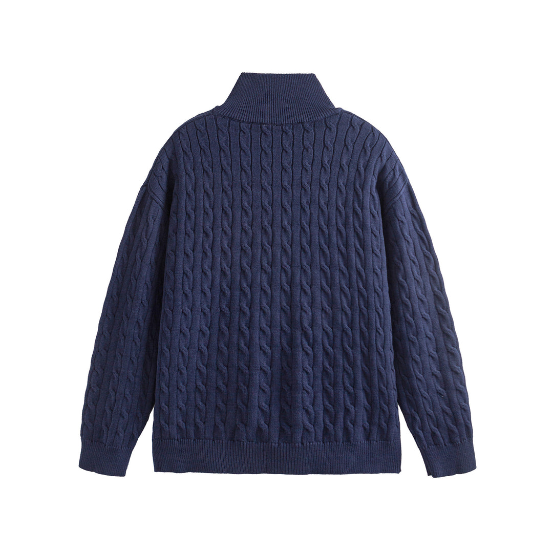 Unisex Grobgestrickter Zopfmuster-Pullover mit Halbzip und hohem Rippkragen Shop Nory