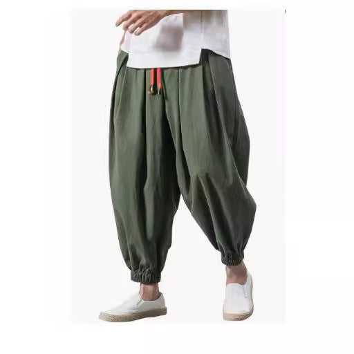 Herren weit geschnittene Haremshose mit tiefem Schritt elastischem Bündchen und dekorativem Kordelzug Shop Nory