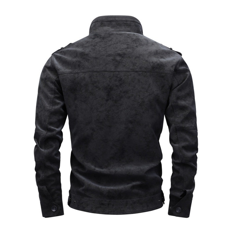 Herren Utility-Fliegerjacke in Wildlederoptik mit Stehkragen, Epauletten und Mehrfach-Taschen Shop Nory