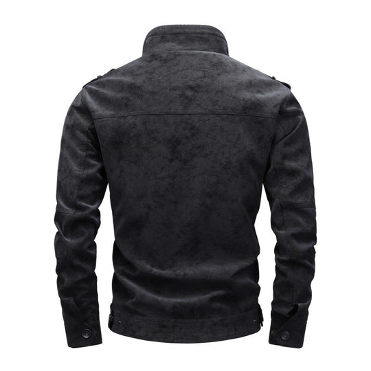 Herren Utility-Fliegerjacke in Wildlederoptik mit Stehkragen, Epauletten und Mehrfach-Taschen Shop Nory