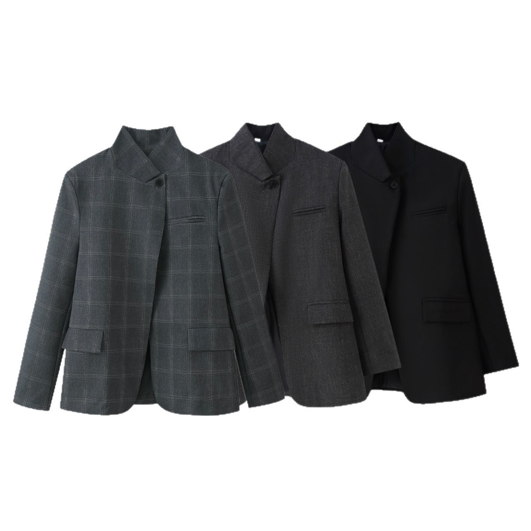Damen Oversized-Blazer im Boxy-Schnitt mit asymmetrischem Stehkragen und verdeckter Knopfleiste Shop Nory