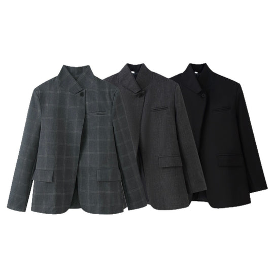 Damen Oversized-Blazer im Boxy-Schnitt mit asymmetrischem Stehkragen und verdeckter Knopfleiste Shop Nory