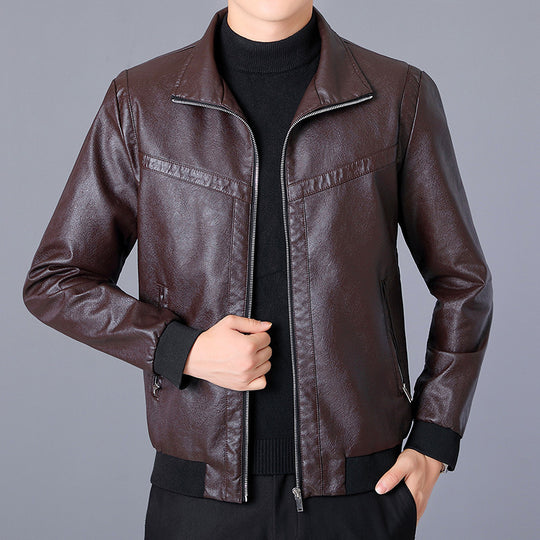 Herren Kunstleder-Bomberjacke im Aviator-Look mit Stehkragen und Reißverschluss Shop Nory