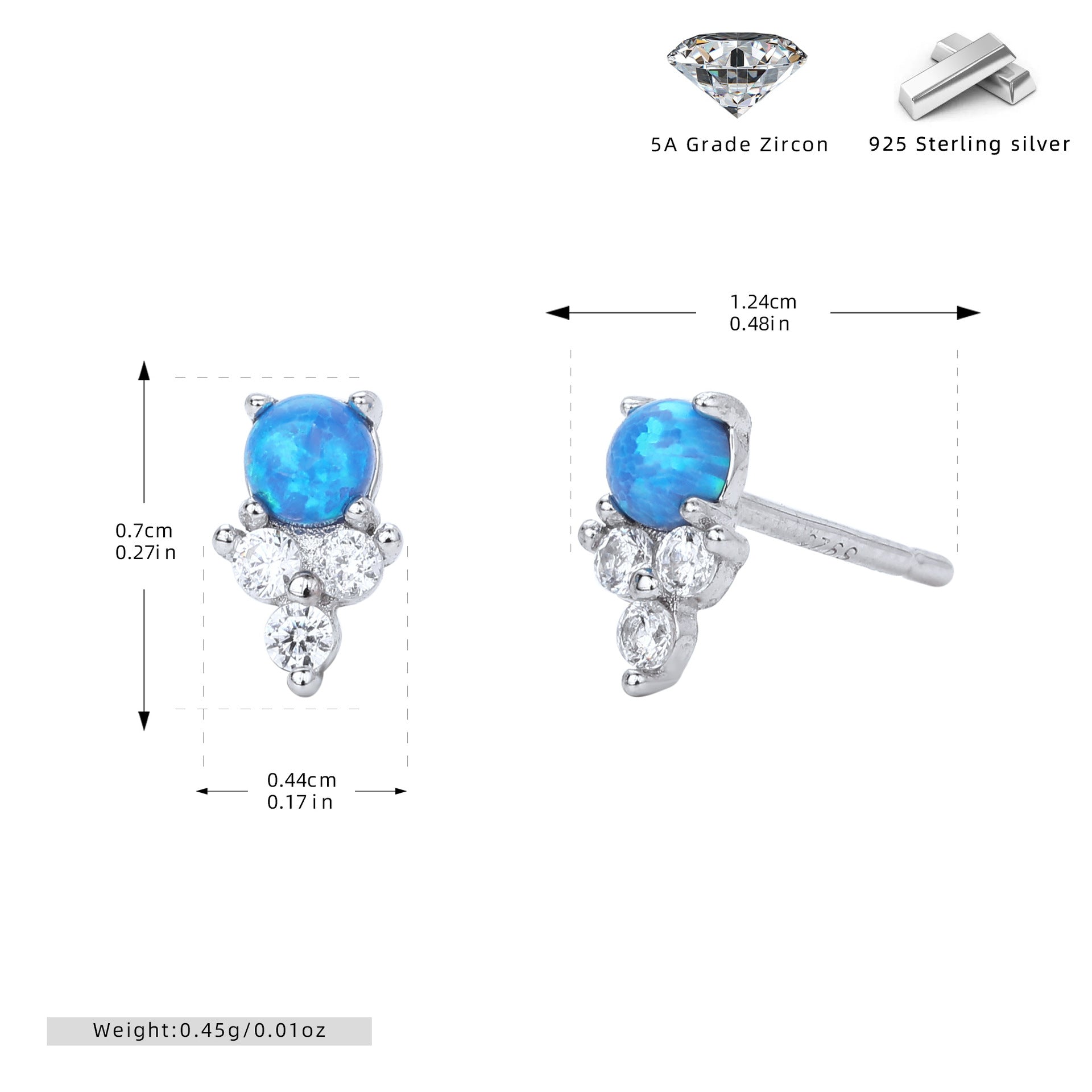 Damen Ohrstecker aus 925 Sterling Silber mit funkelndem Zirkon und edlem Opal Shop Nory