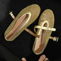 Damen Ballerinas mit goldenem Netzdesign und modischem Riemchen