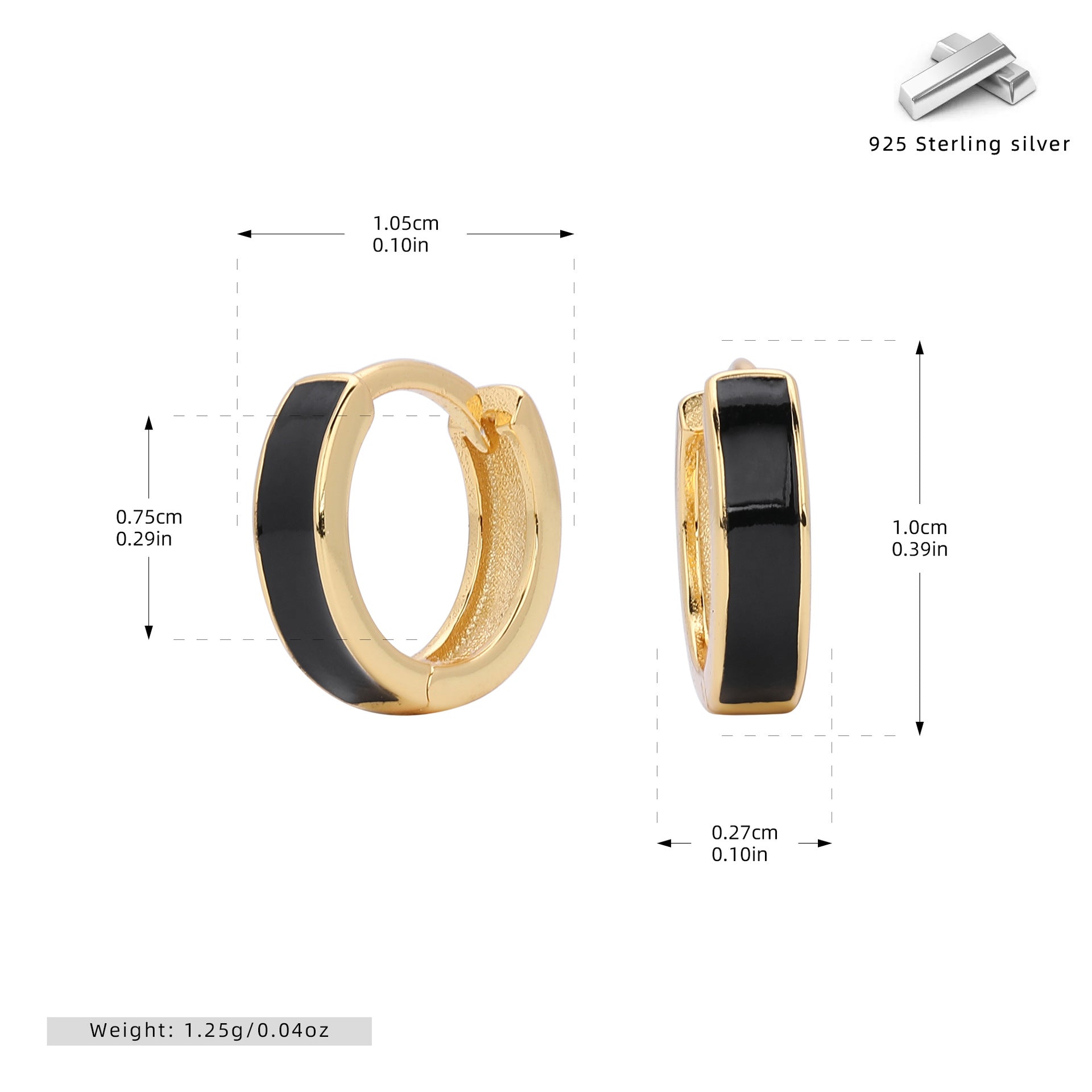 Damen Creolen mit elegantem schwarz-goldenem Design aus 925 Sterling Silber Shop Nory