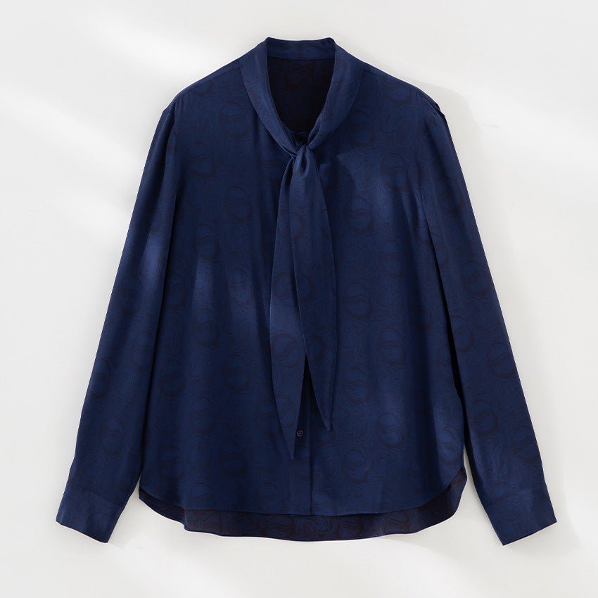 Damen Elegante Schleifenkragen-Bluse mit Jacquardstruktur und lockerer Passform Shop Nory