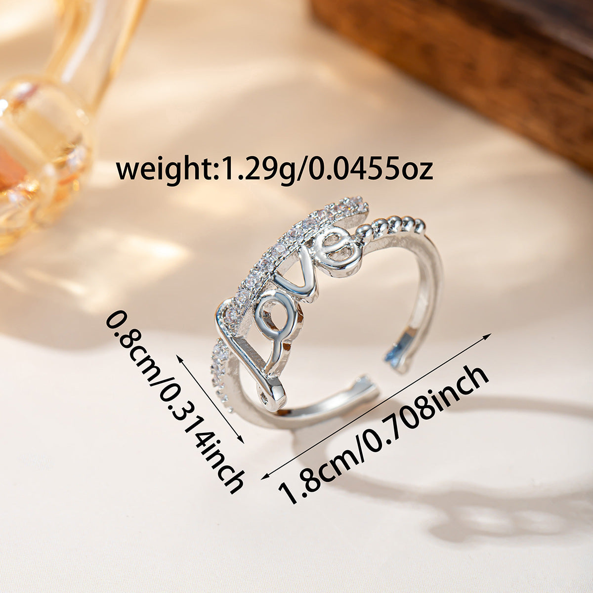 Damen Offener Ring mit Liebe-Design und funkelnden Kristallen Shop Nory