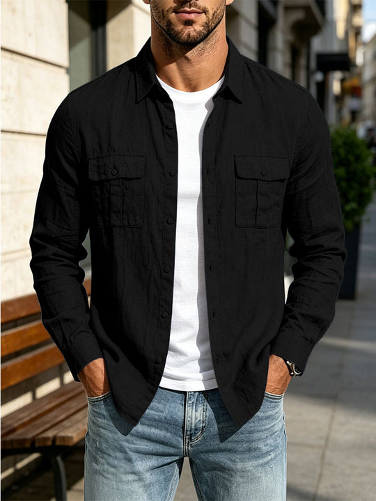Herren Leichte Hemdjacke aus Baumwoll-Leinen mit Brusttaschen und lockerer Passform Shop Nory