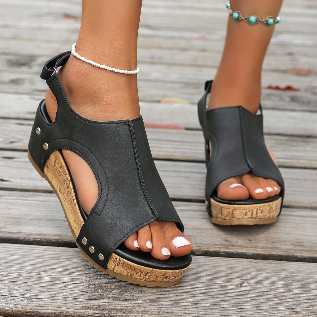 Damen Keil-Sandalen mit modischem Korkdesign und verstellbarem Riemen