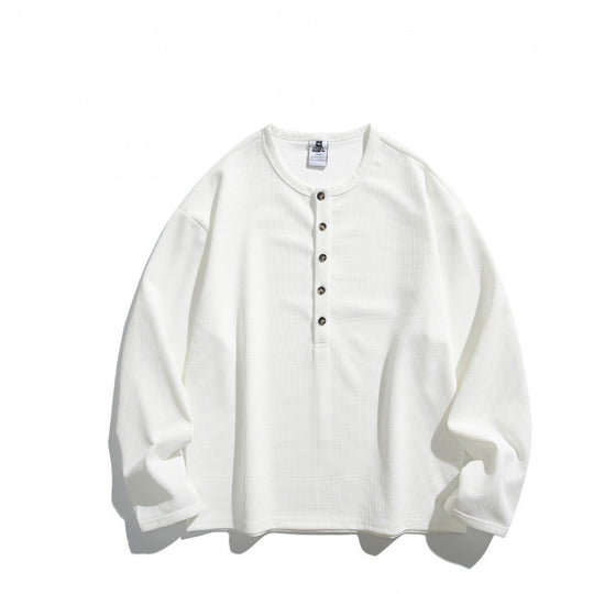 Unisex Waffelstruktur-Henleyshirt mit Knopfleiste und Oversize-Schnitt Shop Nory