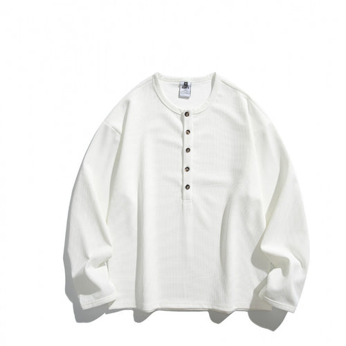 Unisex Waffelstruktur-Henleyshirt mit Knopfleiste und Oversize-Schnitt Shop Nory