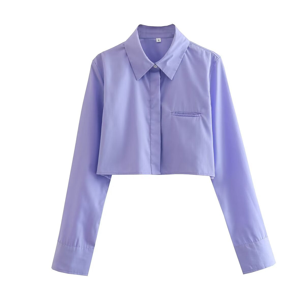 Damen cropped Bluse mit klassischem Kragen und praktischen Brusttaschen Shopnory